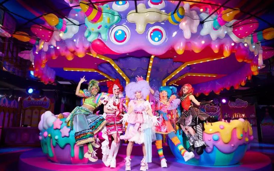 Kawaii Monster performers and Choppy’s Mel-Tea Cup Ride